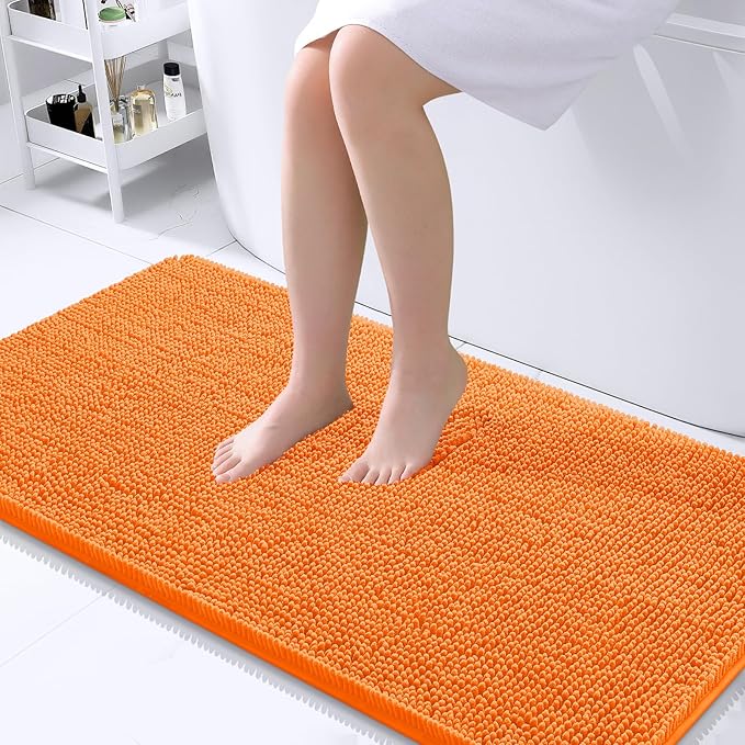 OLANLY Bathroom Rugs 44x24, Extra Soft Absorbent Chenille Bath Rugs, Rubber Backing Quick Dry, Machine Washable Bath Mats for Bathroom Floor, Tub and Shower, Home Decor Accessories, Orange