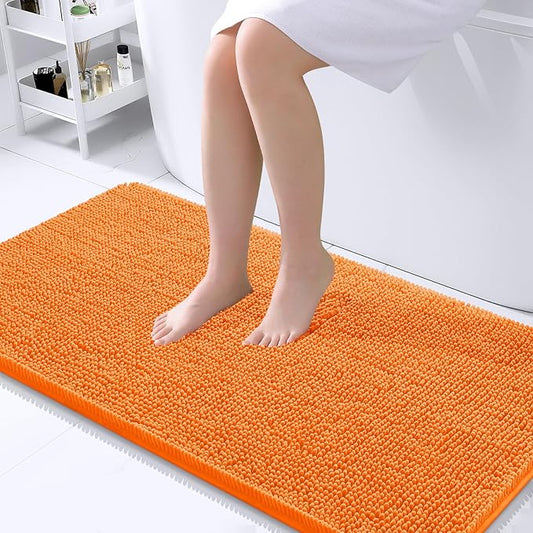 OLANLY Bathroom Rugs 44x24, Extra Soft Absorbent Chenille Bath Rugs, Rubber Backing Quick Dry, Machine Washable Bath Mats for Bathroom Floor, Tub and Shower, Home Decor Accessories, Orange