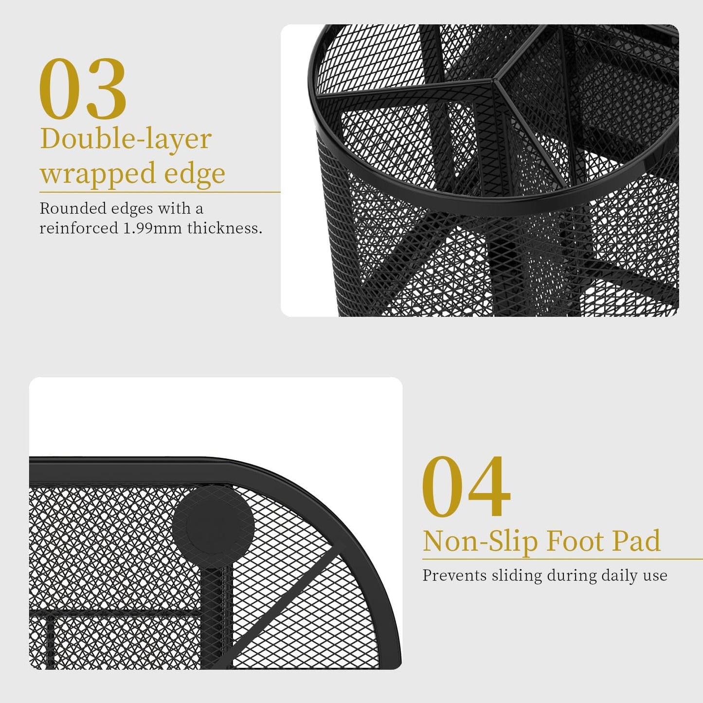 SUPEASY Mesh Desk Organizer, Desk Organizers and Accessories, Pen Holder with Drawers, Pencil Holder for Desk with 2 Drawer for Office Supplies, Black