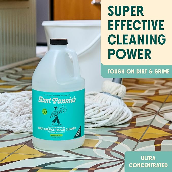 Aunt Fannie's Ultra Concentrated Floor Cleaner Vinegar Wash, Multi-Surface Solution For Mopping, Value Size, Eucalyptus Scent, 64 oz