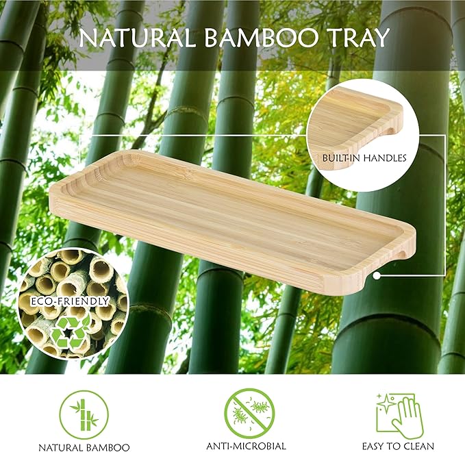 Qtip Holder with Vanity Tray - 3 Pack Glass Apothecary Jars with Lids, Cotton Ball Swab Pad Floss Pick Holder, Bathroom Organizers Jars Containers Canisters Accessories Set