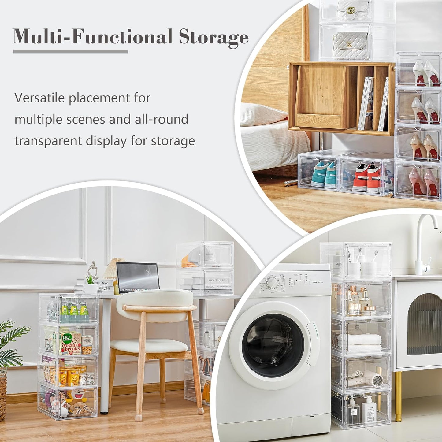 Storage Bins with Lids, 9 Pack Plastic Storage Containers with Magnetic Door, 19 Qt Stackable Clear Storage Box for Home, Office Organizing