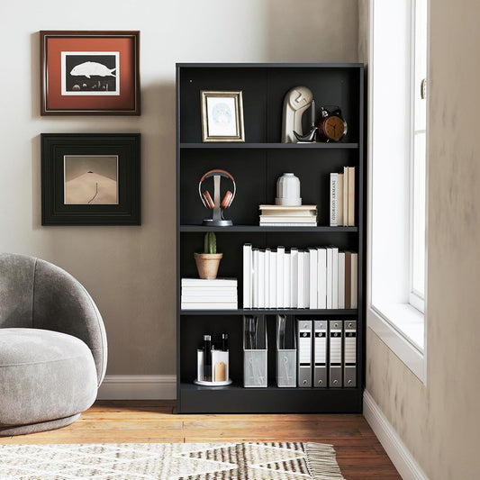 5 Tier Metal Curio Cabinets, Modern Bookshelf Cabinet with 4 Adjustable Shelves, Cabinet Display Case for Home Office, Living Room, Pantry (Black-59H)