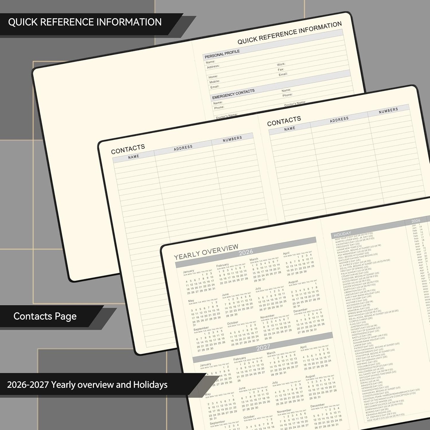 2026 Planner - Weekly and Monthly Planner 2026, Jan.2026 - Dec.2026, 9" x 11", 2026 Calendar Planner with Inner Pocket + Bookmarks+ Leather Hardcover, Black