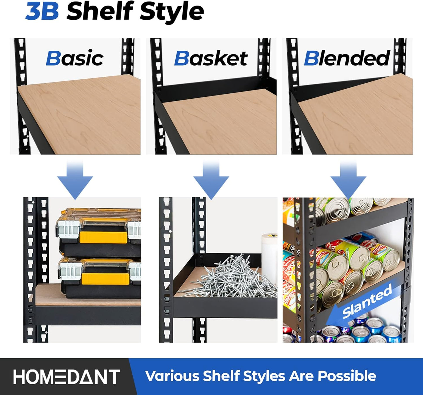 HOMEDANT 5 Tier Laminated Boltless Metal Shelving Unit Adjustable Garage Storage Utility Rack Heavy Duty Shelves Organization Multipurpose Shelf Warehouse Pantry Shed 35.9" W x 18.2" D x 71.3" H 4Pack
