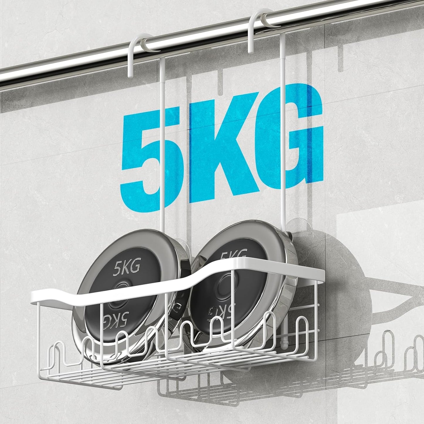 BYT Shower Caddy Hanging, Organizer Hanging for Bathroom, Shower Basket with Hooks, Shower Storage, Shelf, Rack No Drilling for Faucet or Cross Bar (White)