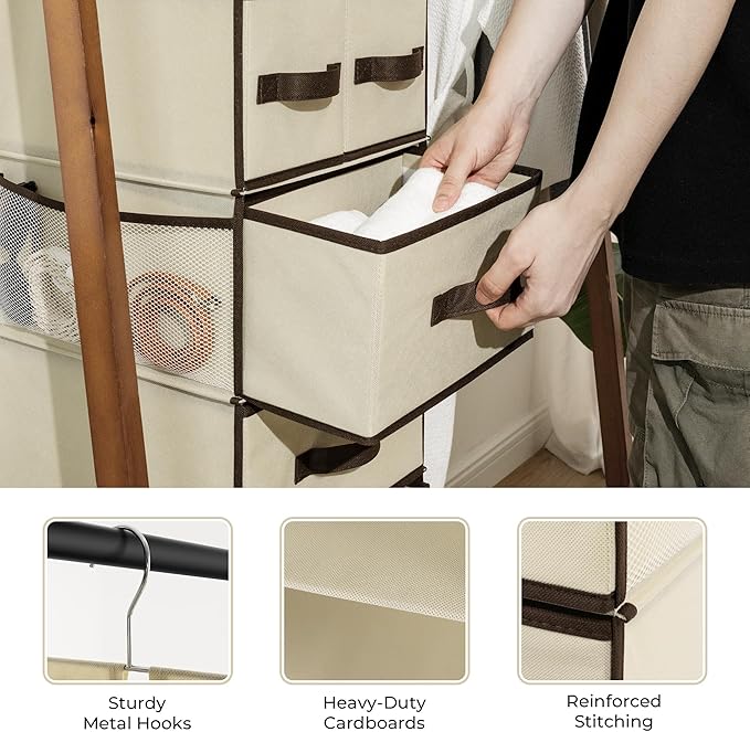 GRANNY SAYS Hanging Closet Organizers and Storage 6 Shelves, Closet Hanging Organizer with 5 Drawers, 6 Side Pockets Hanging Storage Organizer, Portable Clothes Organizer for Closet, Beige