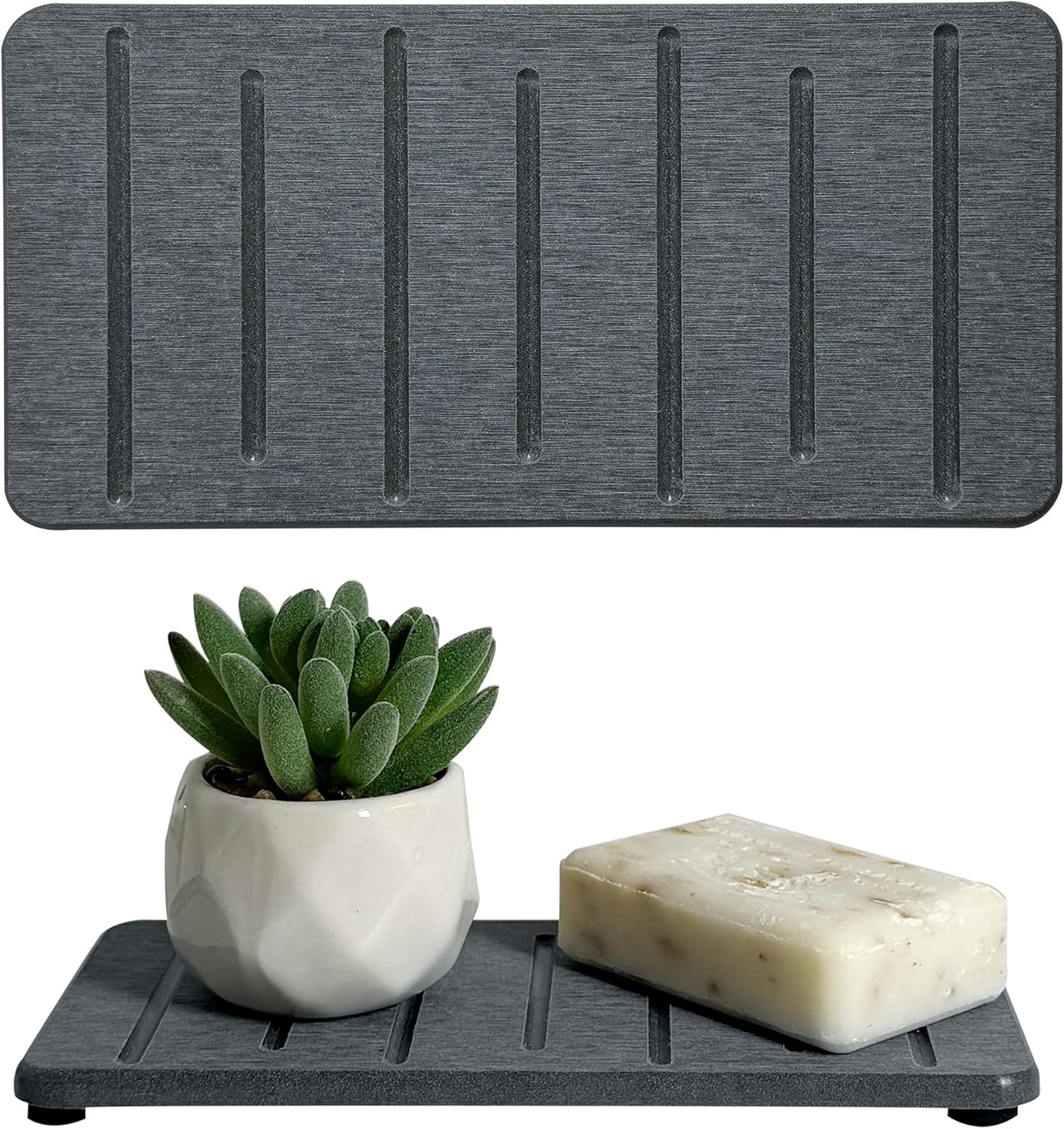 2PCS Water Absorbing Stone Tray for Cosmetics & Hand Soap & Houseplants, 7.9" x 4" Diatomite Coaster, Ultra-Absorbent Sink Tray | Fast-Drying Bathroom & Kitchen Organizer