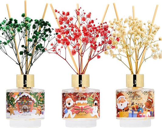 Airkeep Reed Diffuser Set of 3,Balsam & Cedar Balsam & Fir Christmas Spice Oil Reed Diffusers for Bedroom Living Room Office Aromatherapy Oil Reed Diffuser for Gift 50ml x 3