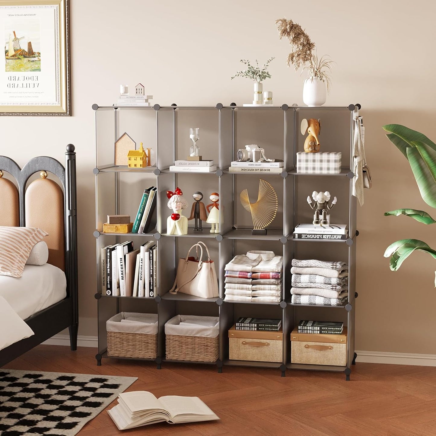 AWTATOS Cube Storage Organizer, 16 Cube Closet Organizer, Stackable Storage Cube Shelves, DIY Portable Closet Clothes Organizer Shelving for Bedroom, Closet, Wardrobe, Bathroom, Grey