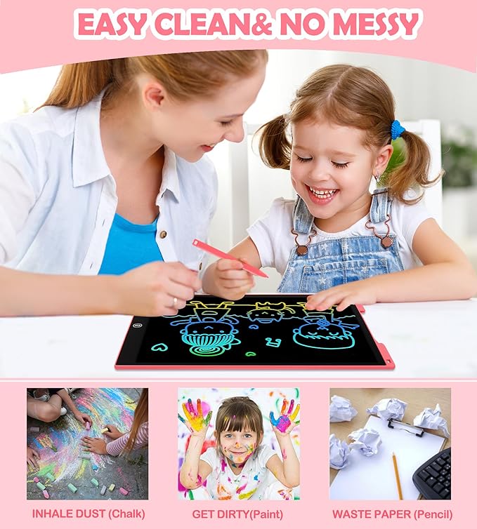 LCD Writing Tablet Doodle Board, 15 inch Colorful Drawing Tablet Writing Pad for Kids, Electronic Erasable Learning Educational Girls Gifts Toys for 3 4 5 6 7 Year Old Girls Boys