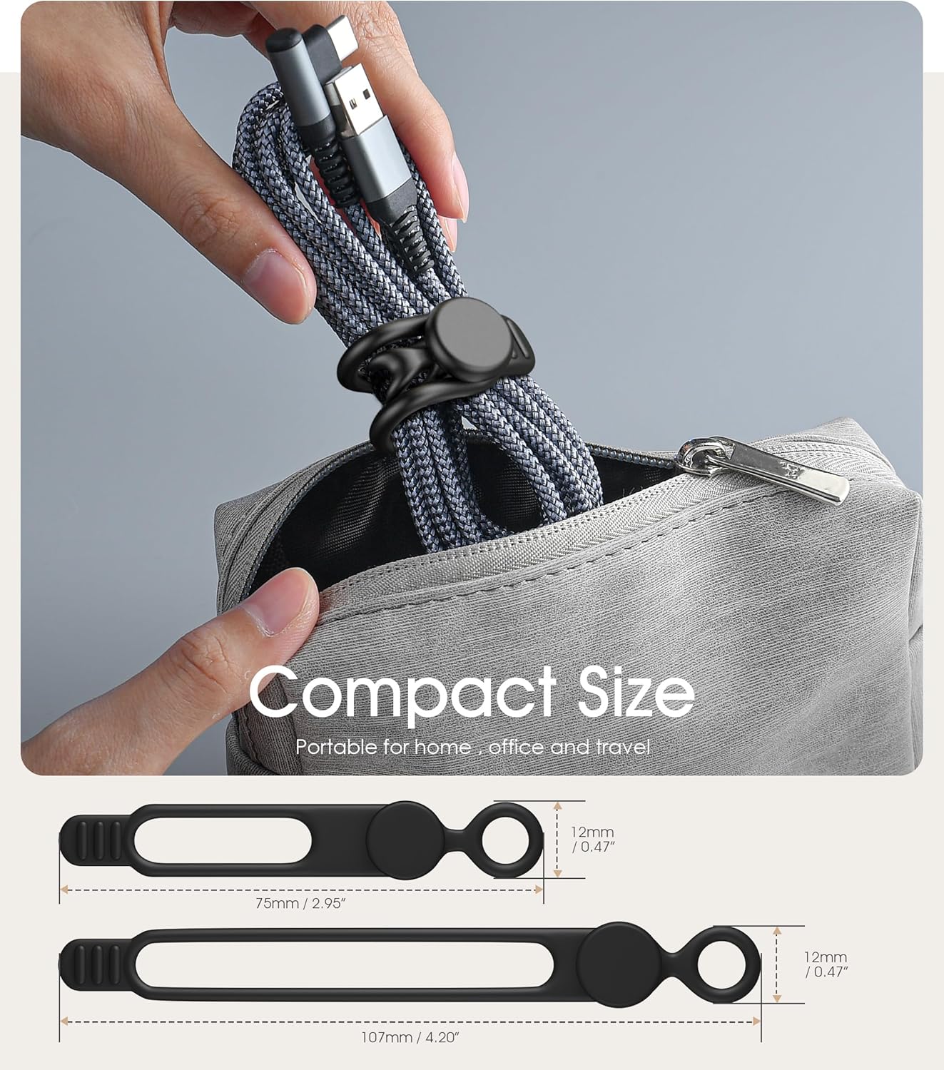 Nearockle Silicone Cable Ties Cord Organizer for Cable Management, 20Pcs 3" and 4.5" Reusable Cable Organizer Electronic Accessories for Home, Office, Kitchen, School, Travel (Black)