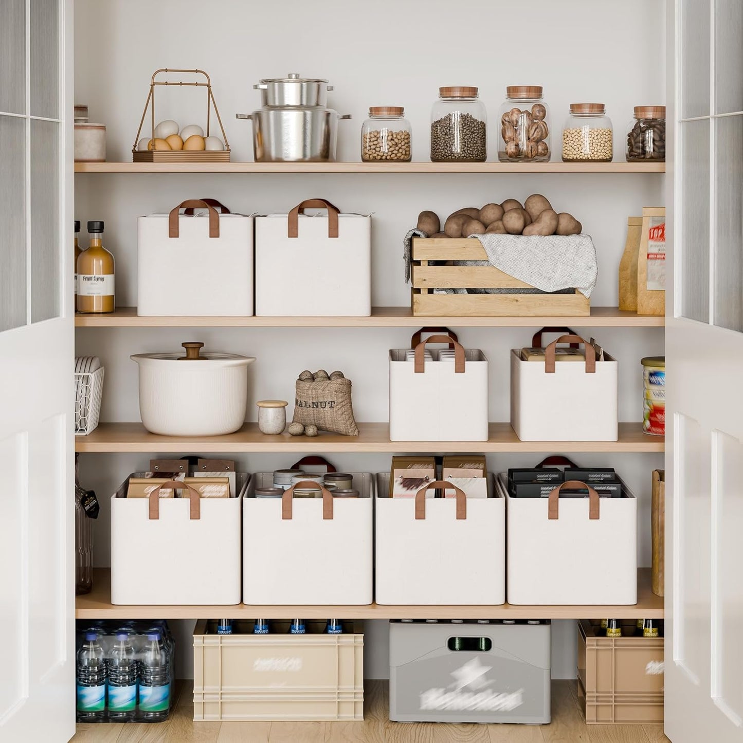 StorageWorks Closet Storage Bins, Storage Baskets for Shelves, Closet Organizers and Storage Bins with Metal Frame, Handles, Natural Color, 2-Pack