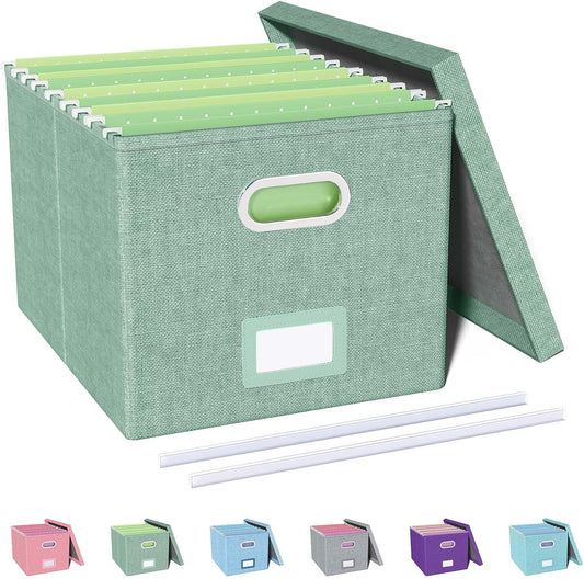 Oterri File Organizer, File Box, File Cabinet for Letter File Folder Storage, Portable Storage Bins with Lids for Office/Decor/Home,Document Organizer, 1 Pack,Green-Box Only
