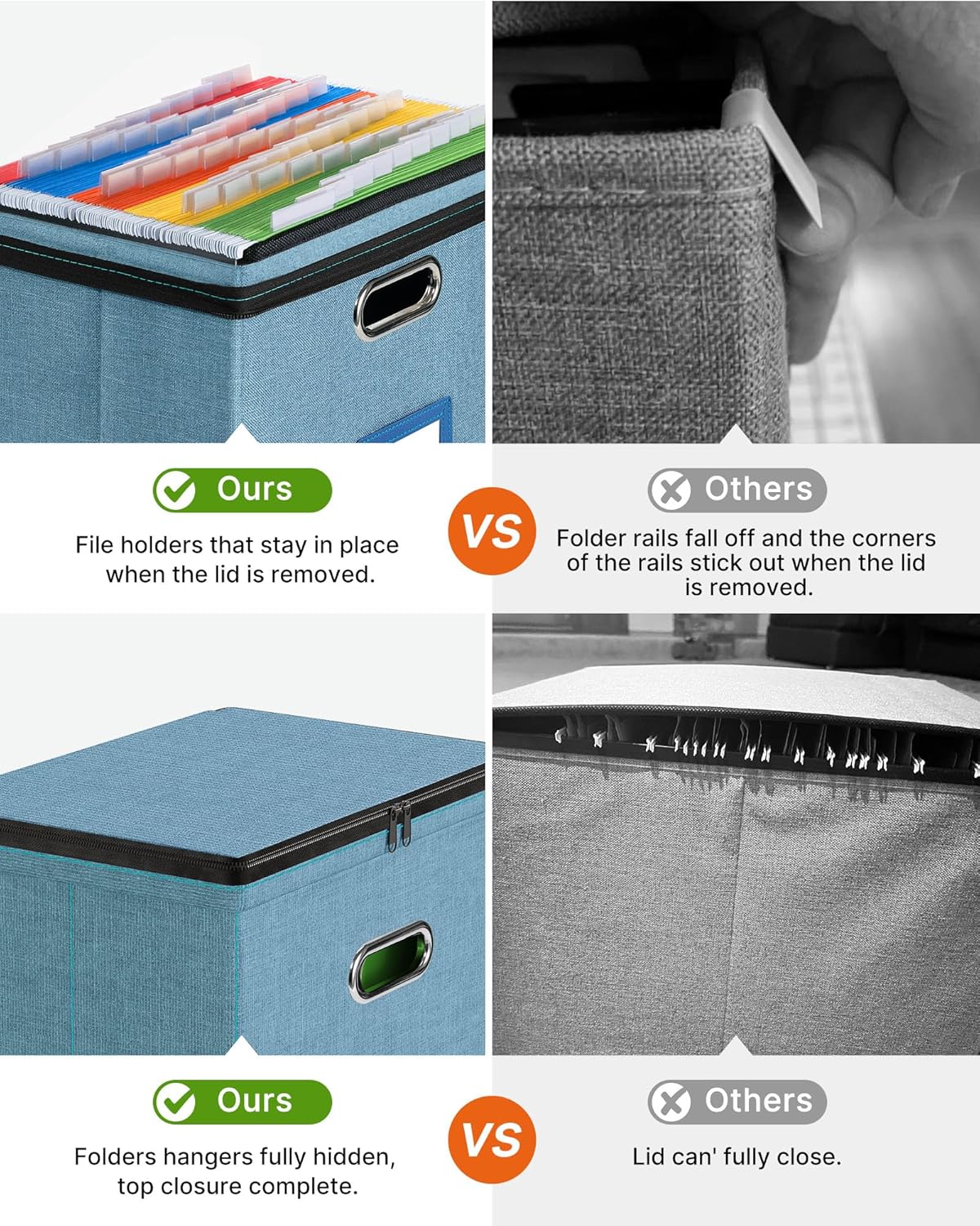 Oterri File Organizer Boxes with Lids, File Box with Mesh Pockets, Document Organizer Box for Letter Size Folders, Zippers Important Document Organizer (Denim, Small-2 Pack Without Folders)