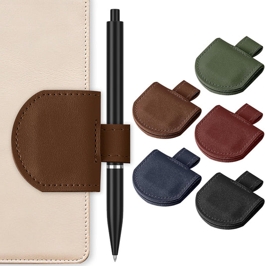 Magnetic Pen Loop Holder, Pencil Holder for Notebooks, Journals, Calendars, PU Leather 5 Pack