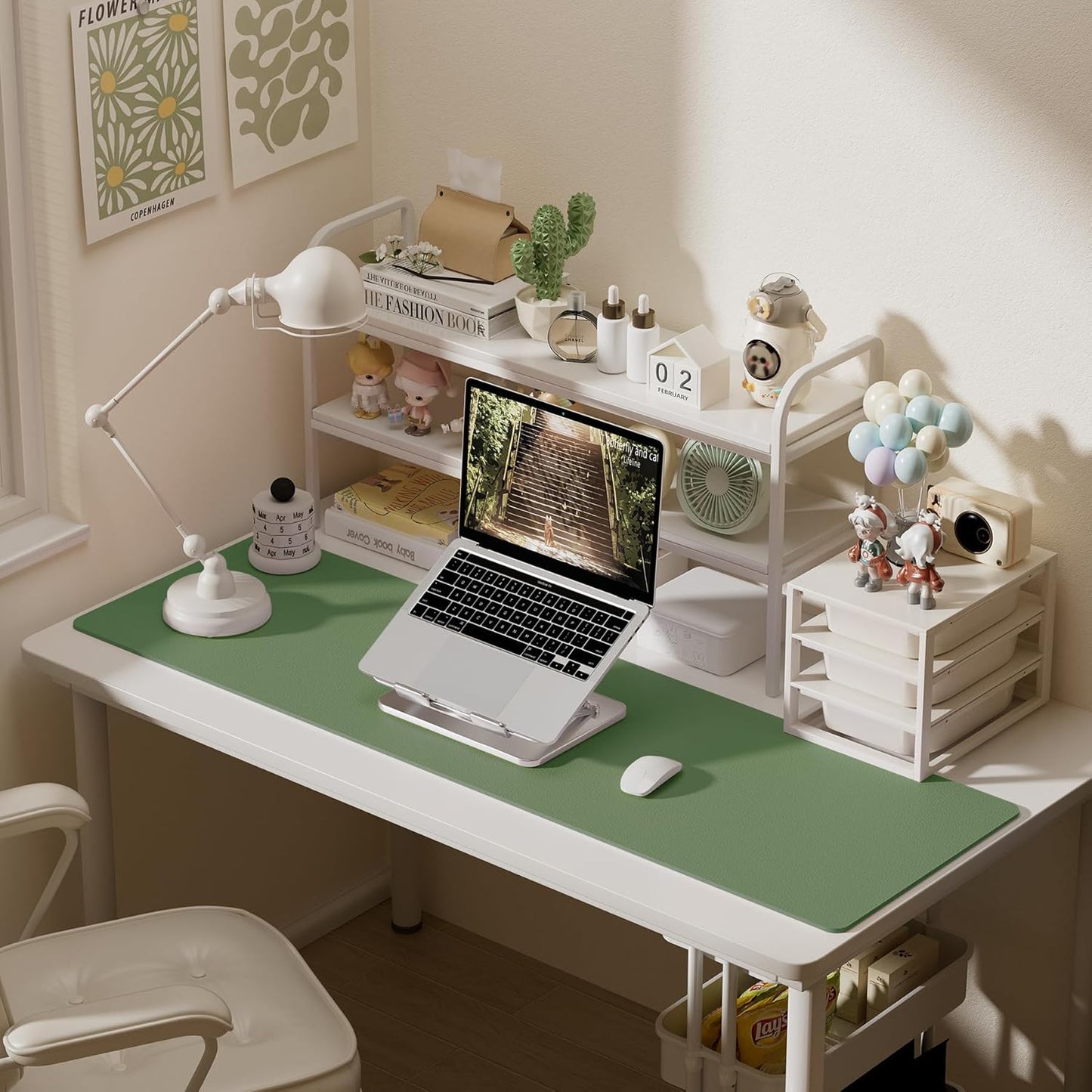 Aothia Leather Desk Pad Protector, Office Desk Mat, Large Mouse Pad, Laptop Desk Pad, Non-Slip PU Leather Desk Blotter, Waterproof Desk Writing Pad for Office and Home (Olive Green, 55" x 17")