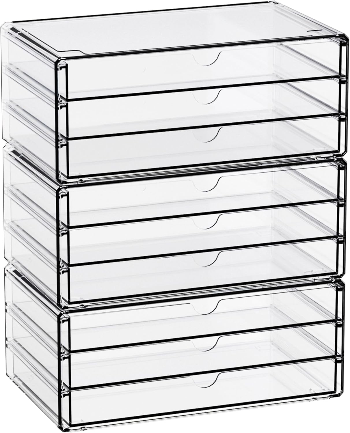 Yieach 11.1 Inch Long Clear Drawer Organizers Stackable,3 Pack Small Acrylic Drawers,School,Office Supplies Organizer And Storage Bins for Stationery,Marker,Pen,Pencil,Craft Desktop Storage Drawers
