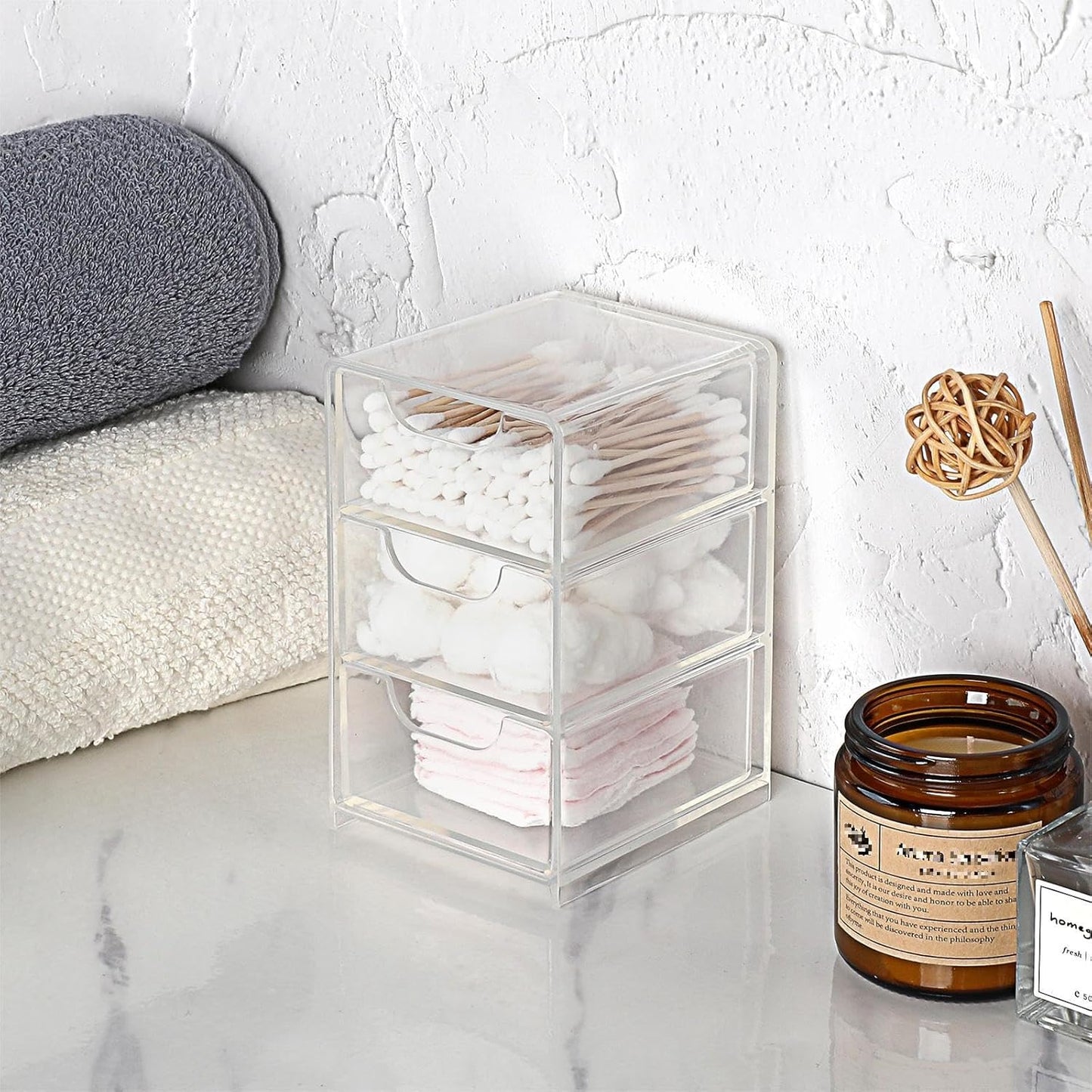 BTSKY 2 Pack Small Acrylic Storage Organizer with Drawers, 3-Layer Clear Desktop Organizer for Office Supplies Mini Storage Box with Drawers for Desk, Desktop Makeup Drawer Jewelry Storage Box