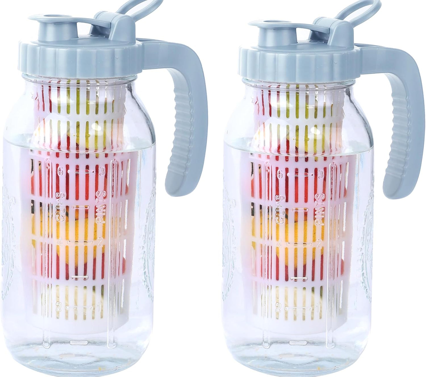 64 Oz Glass Pitcher With Infuser Lid Half Gallon Mason Ja Fruit Infused Cold Hot Water Pitcher 2 Quart Wide Mouth Sun Tea Jar For Outside For Fridge Lemonade, Beverage,Milk,Juice, Cold Brew Container