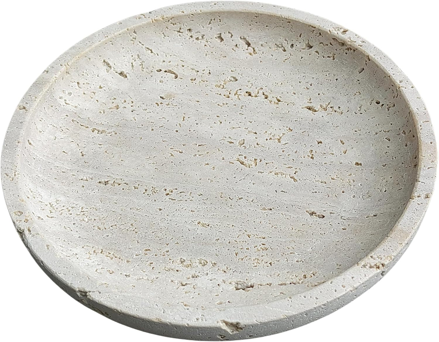 Natural Travertine Round Decorative Tray - 8-inch Beige Stone Vanity Bowl, Anti-Slip Organizer Plate for Bathroom, Kitchen, Home Décor, Candles, Jewelry Display, 3/4-inch Height