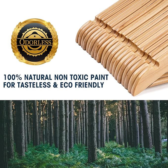 Wooden Hangers - 30 Pack Solid Wood Clothes Hangers with Bar for Closet (Natural)