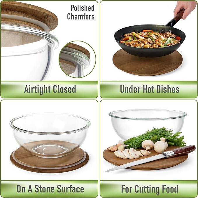 Glass Mixing Bowls Acacia Lids - (Bowls Not Included) Lids are compatible with all Glass Mixing Bowls Set