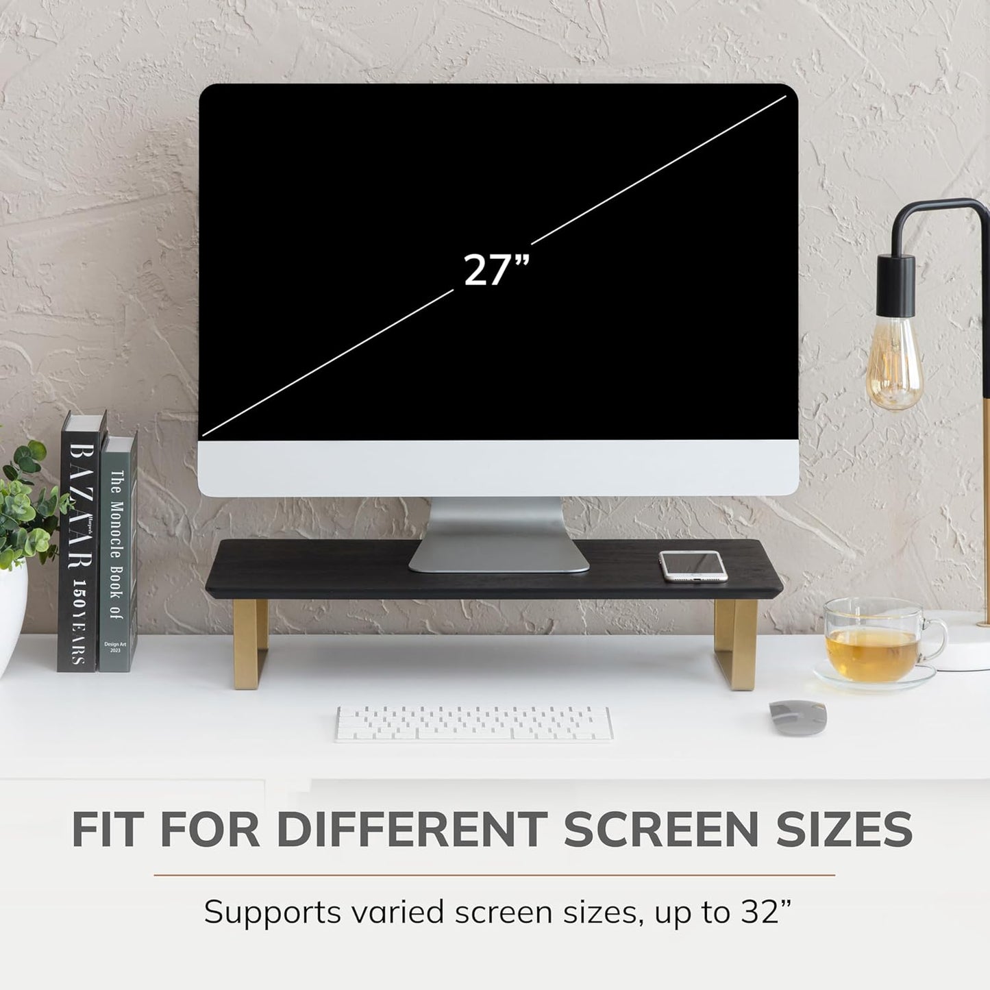 Anji Mountain Monitor Stand - Desktop Organizer & Laptop Riser, Ergonomic Monitor Riser, Space-Saving Monitor Stand for Desk, Durable Construction, Easy Assembly, Ideal for Home & Office,Black