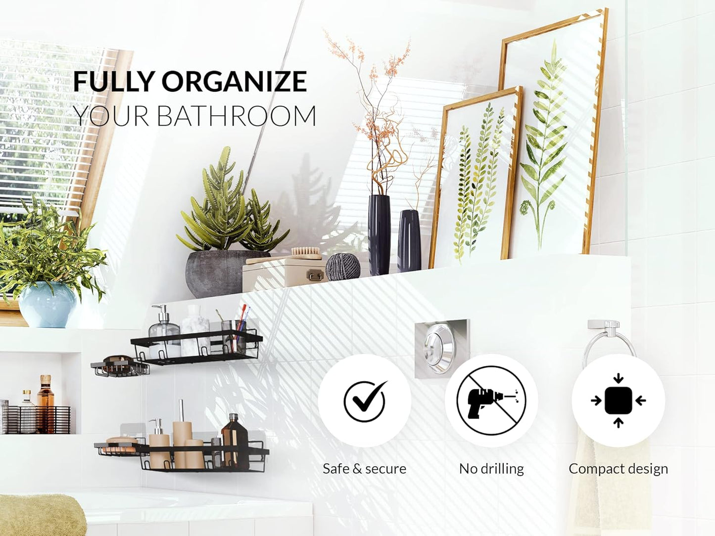 Shower Shelf - Premium Shower Caddy for Shower Organization - Adhesive Shower Rack - Stainless Steel Restroom Organizer - Pack of Two