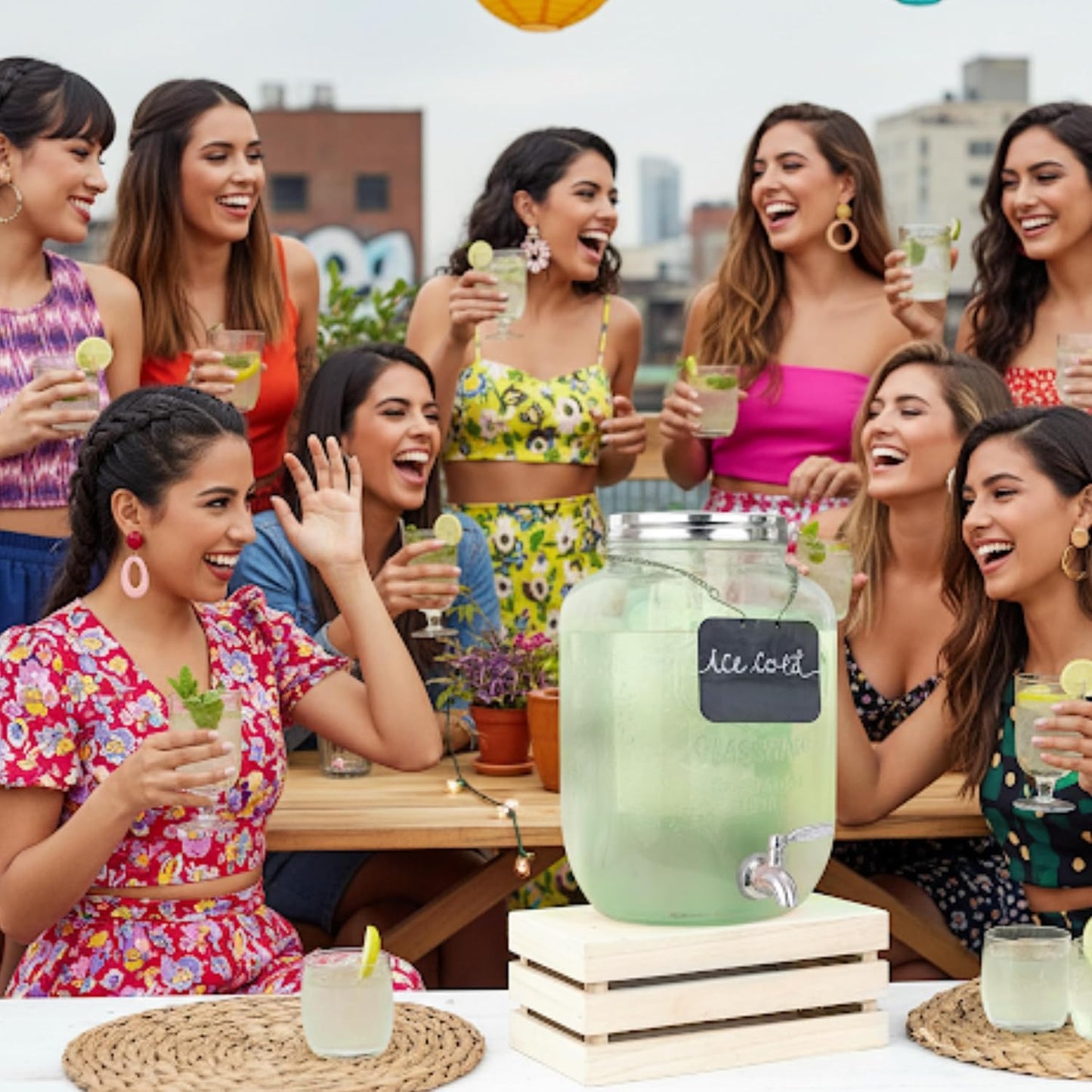 2 Gallon Extra Large Iced Beverage Dispenser – Glass Mason Jar Drink & Beverage Container with Metal Spigot and Lid