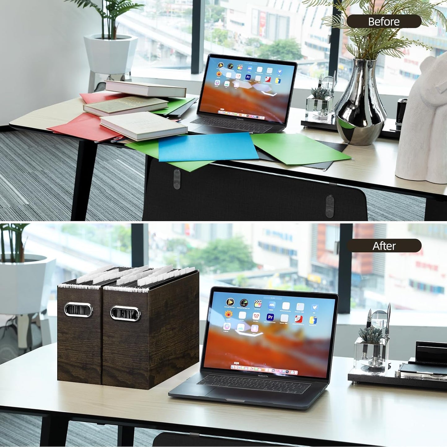 Oterri Cardboard File Organizer Box for Hanging File Folders Letter Size,File Box for Computer Desk,File Cabinet,Working Home,Office,Classroom (Brown Wood Grain Print, Letter Size - 2 Packs)