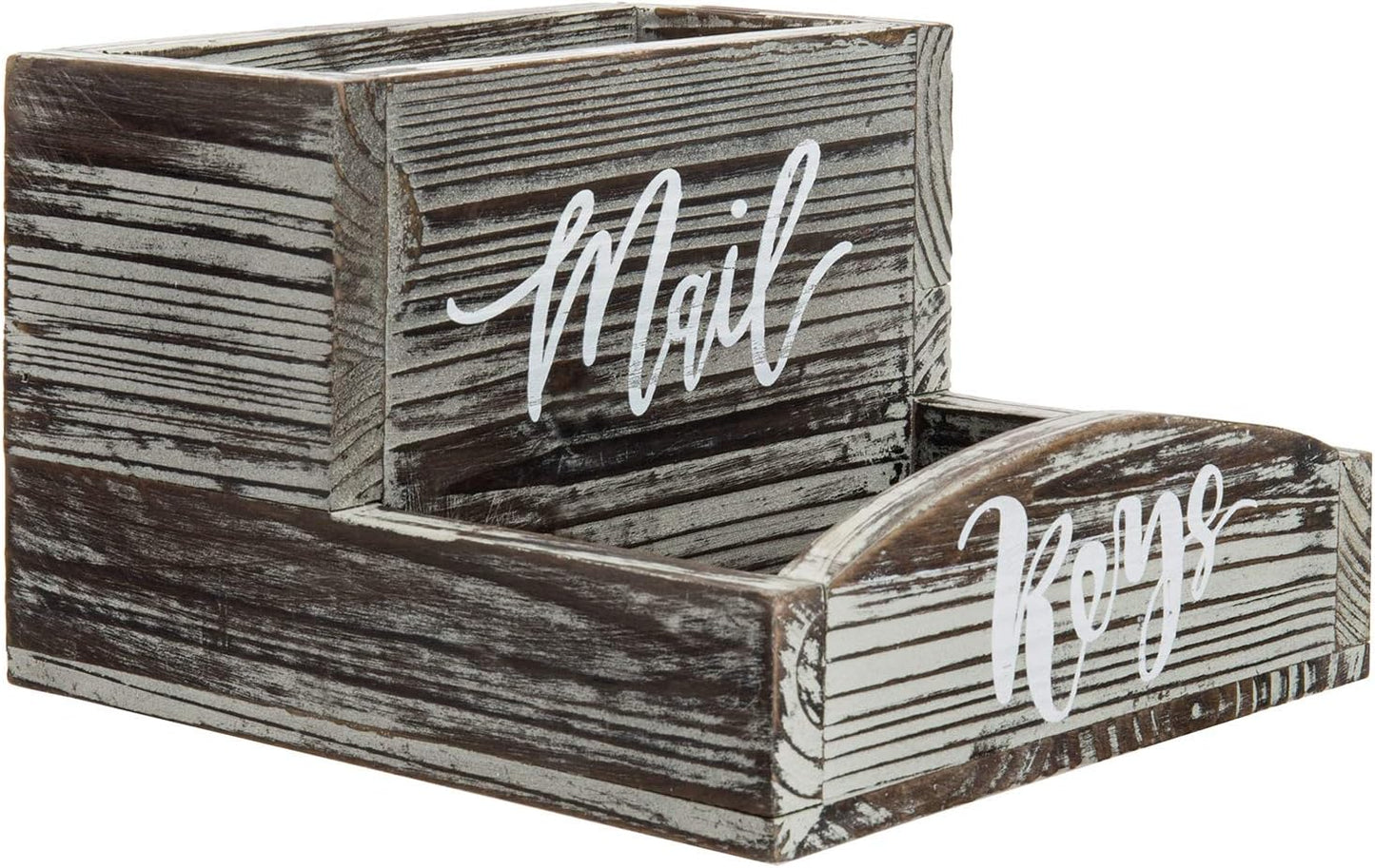 MyGift Rustic Torched Wood Mail Holder and Key Organizer Entryway Storage Tray with Cursive Mail and Keys Word Design, Office, Dorm, Classroom Desktop Organizing Bin