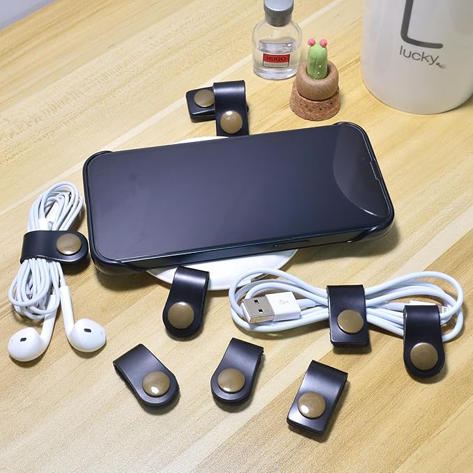 CAILLU Cord Organizer,Cord Keeper,Cable Organizer USB Holder,Cable Straps,Earbud case,wrap Headphone,Headset Winder,Earphone Clips Ties,stocking stuffers for men Gifts Leather