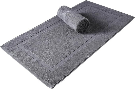 SALBAKOS 100% Turkish Cotton Bath Mat Set 2-Piece - 20x34 inch, Premium Quality Hotel & Spa Collection, Soft, Absorbent, Long Lasting, Durable Bathroom Rugs | Made in Turkey (Gray, 2 Bath Mats)
