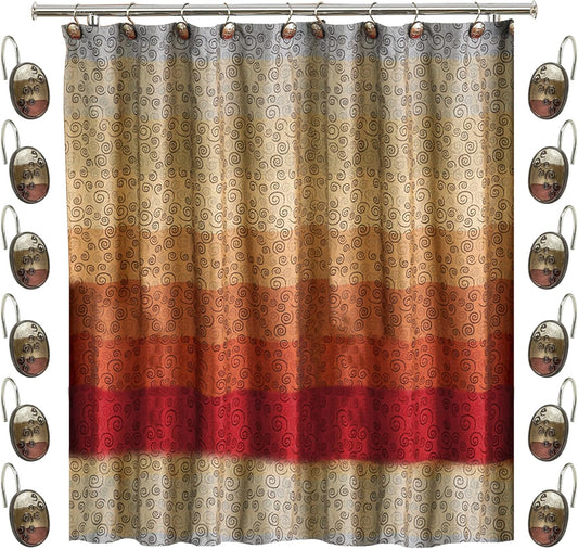 Zahari Home 13pc Miramar Bathroom Shower Curtain Sets Shower Curtain & 12 Shower Bathroom Hooks Modern Classic Luxury Contemporary Decor Multi Color Shower Curtain Set