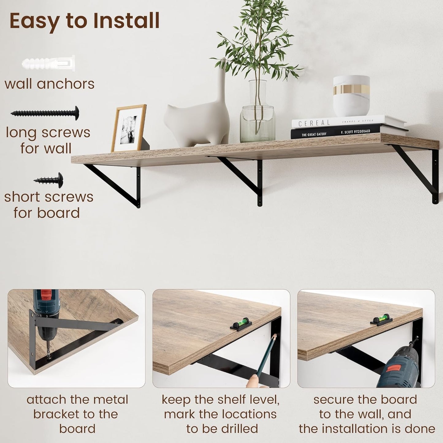 Axeman 12 Inch Deep Floating Shelves for Wall - 48 Inch Wide x 12 Inch Deep Wall Shelves Set of 2 - Rustic Grey Wood Floating Shelves for Living Room