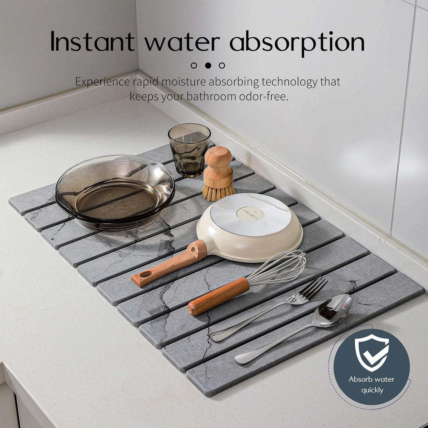 2 PCS Large Stone Dish Drying Mat for Kitchen Counter, , Marbled Water Absorbing Diatomaceous Earth Drying Pad for Countertop Bottles Utensils Cups 24"x16"& 8"x4"