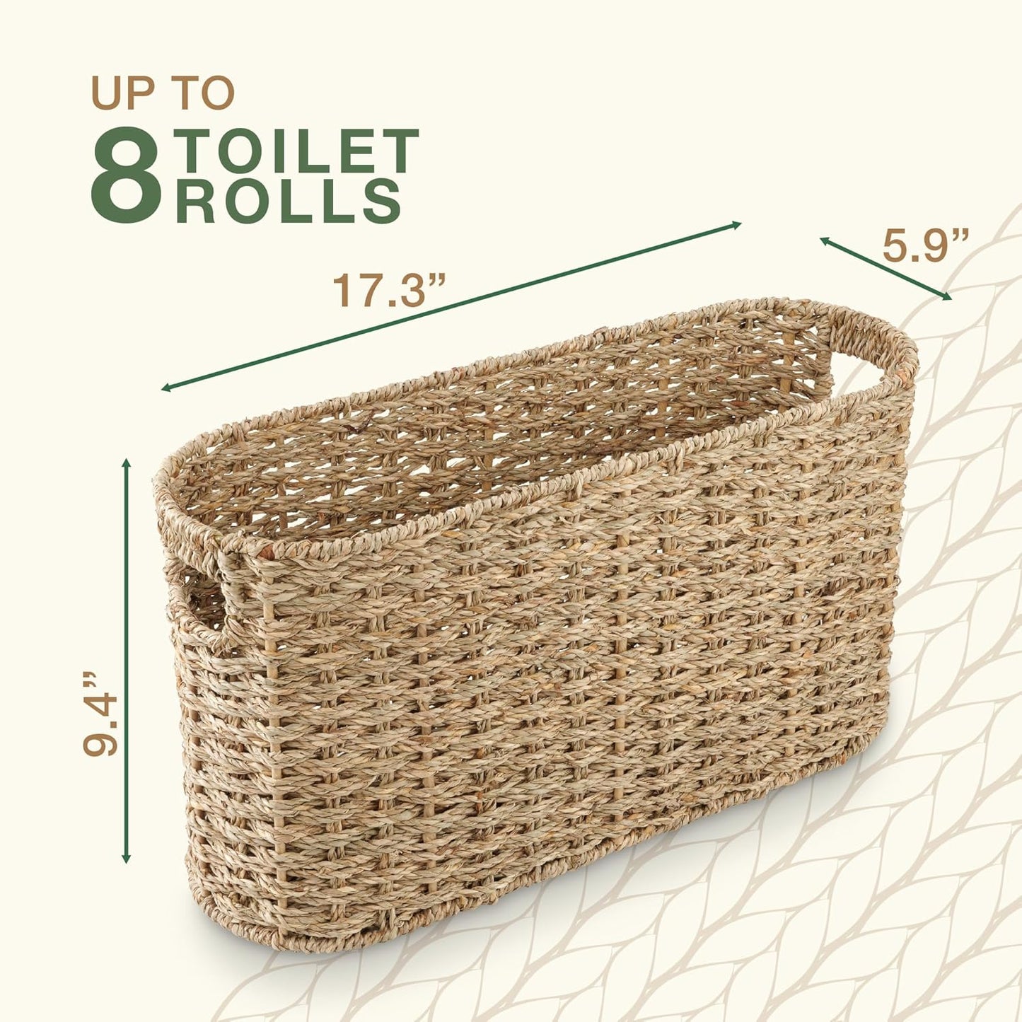 Toilet Paper Storage Basket, Toilet Paper Holder with Storage for Up to 8 Rolls, Coastal Bathroom Decor, Rattan Bathroom Accessories (Natural Seagrass, 6 Mega Rolls)