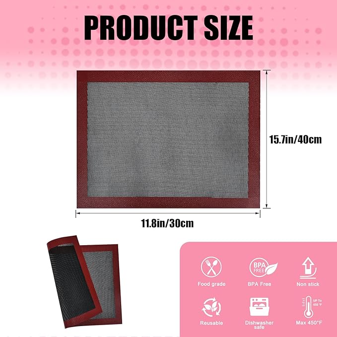 KitchenRaku Perforated Silicone Baking Mat, 15.7"x11.8" Non Stick Reusable Bread Mat, Silicone Baking Sheet Liner for Cookies, Macarons Bread & Pastry, Toaster
