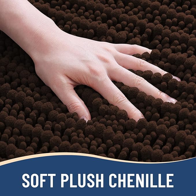 Arotive Luxury Chenille Bathroom Rug Mat, Extra Soft Thick Absorbent Shaggy Bath Rugs, Non-Slip Machine Wash Dry, Plush Bath Mats for Bathroom, Shower and Tub, 36x24, Brown