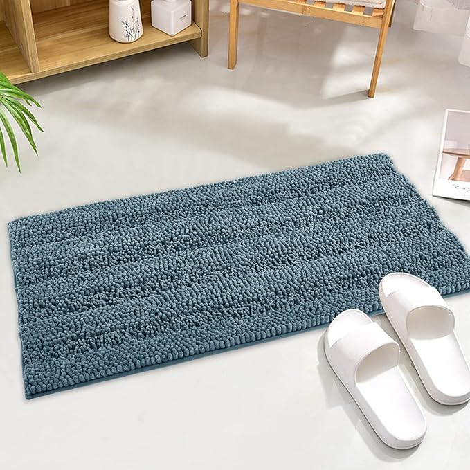 KGORGE Arctic Blue Bath Mat - Quick Drying Bathroom Rugs Non-Slip Water Absorbent Thick Shaggy Chenile Shower Rug for Toilet Tub Kitchen, 47" x 17", 1 Pc