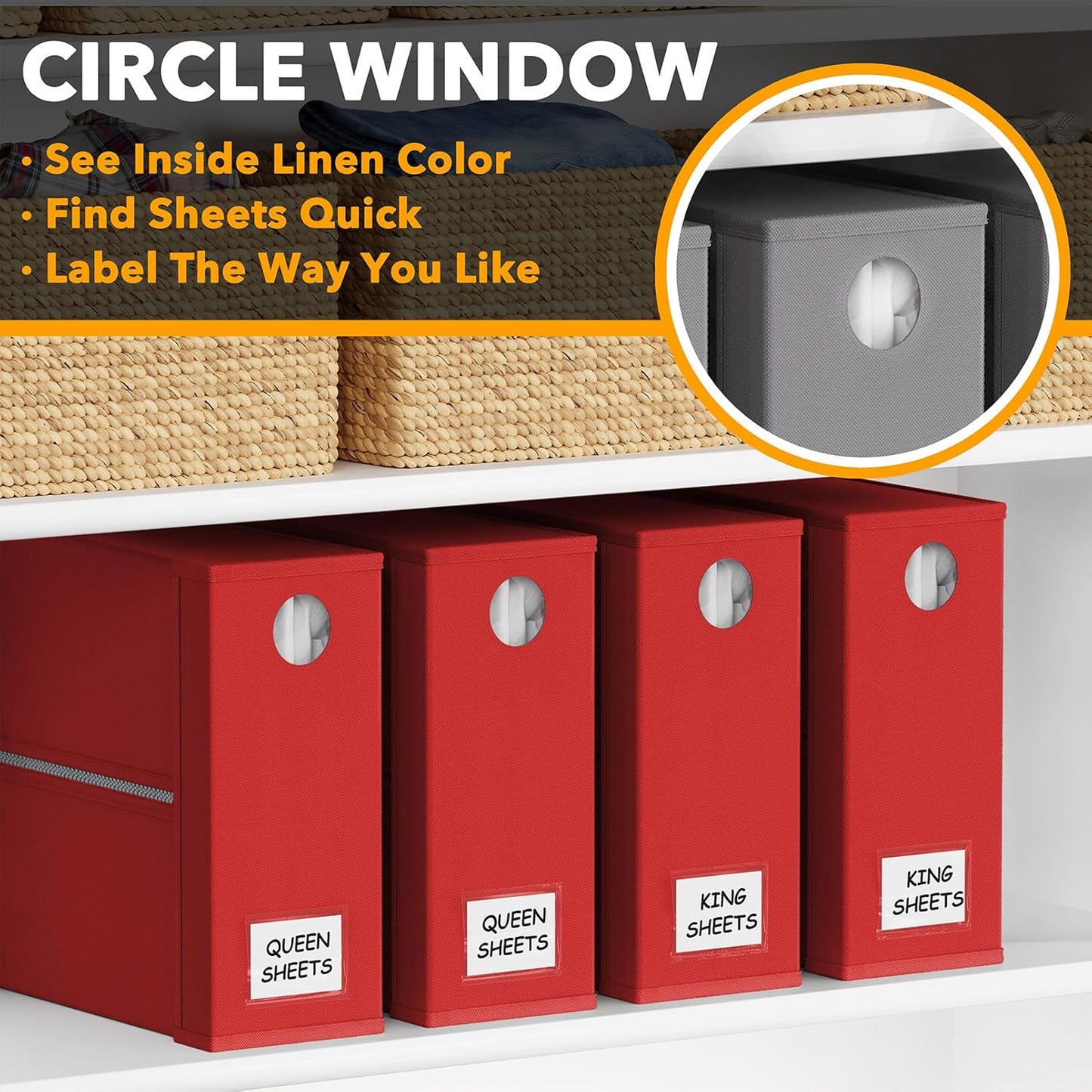 SpaceAid 4 Pack Bed Sheet Organizers and Storage, Foldable Sheet Organizer for Linen Closet, Sheets Set Folder Keeper with Window XL (Queen & King Size) Bedding Container (Red, 4 Pack)