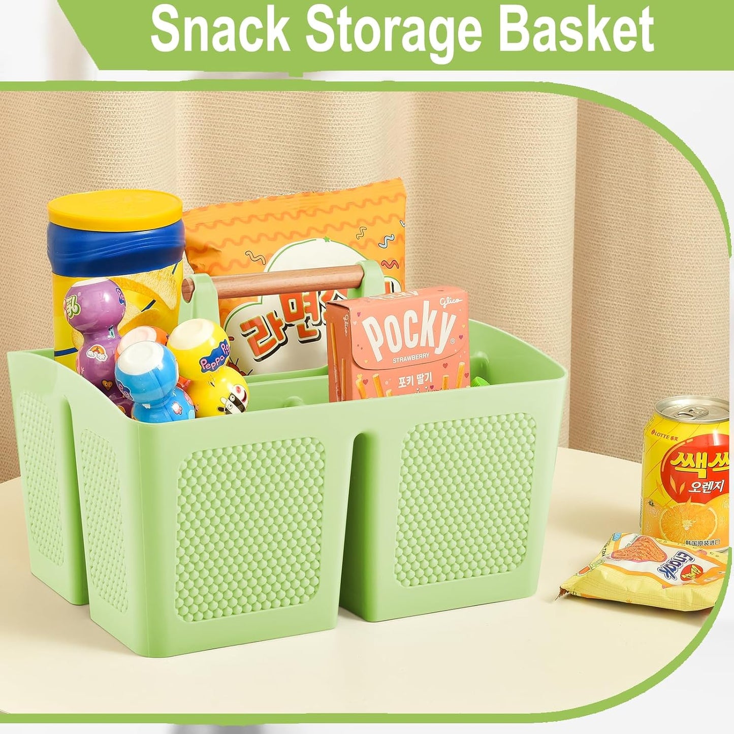 Haundry Plastic Green Shower Caddy Basket with 3 Compartments, Portable Divided Bathroom Cleaning Caddy Organizer Storage Tote with Handle for Dorm, College, Room Essentials