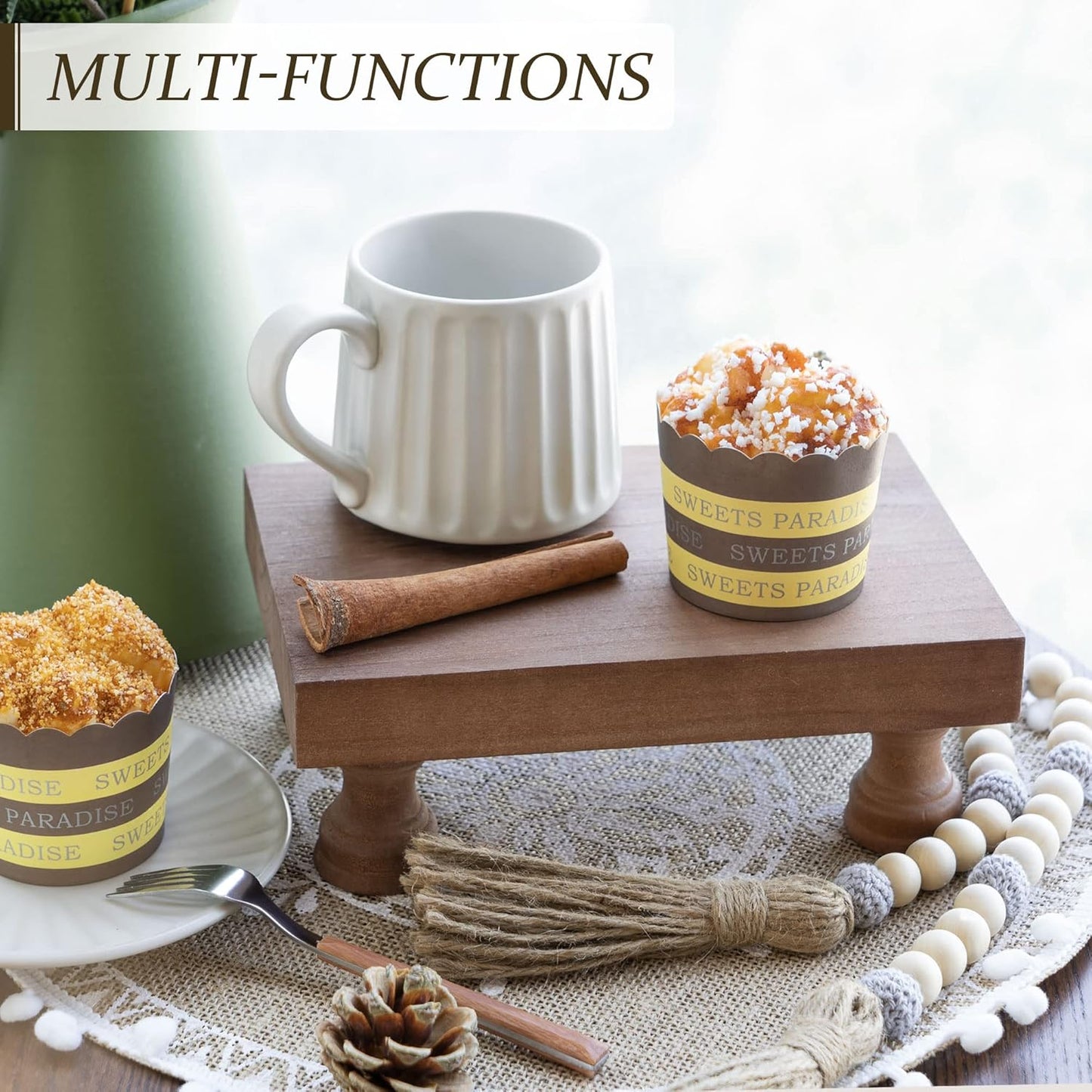 EOSAHR Decorative Wood Riser for Room Decor : Modern Farmhouse Pedestal Stand For Display Your Home Decoration and Soap Stand - Retro Wooden Tray for Bathroom and Kitchen Counter Decor (Rustic Brown)