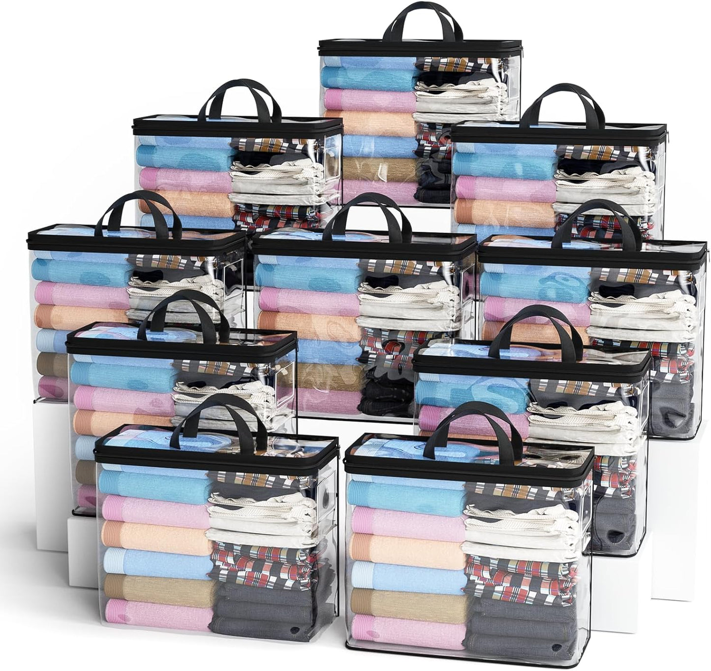 Hopack Under Bed Storage Bags Organizer, 22L Clear Storage Bags, Bags Organizer Clear Zipper Containers Bedroom, Storage Bag for Sweater, Clothes, Shoe Toy, Blanket, Sheet (Black,10PACK)