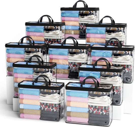 Hopack Under Bed Storage Bags Organizer, 22L Clear Storage Bags, Bags Organizer Clear Zipper Containers Bedroom, Storage Bag for Sweater, Clothes, Shoe Toy, Blanket, Sheet (Black,10PACK)