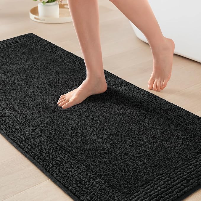 Madison Park Splendor Reversible 100% Cotton Tufted Bathroom Rug-3000 GSM Hotel Quality Luxurious Plush Medium Pile Bath Mat Absorbent, Quick Dry, Shower Room Décor, 24x60 Black