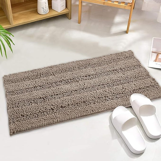 KGORGE Washable Kitchen Rugs - Anti-Slip Absorbent Shaggy Quick Drying Plush Ultra Soft Black Small Bath Mat Floor Mats for Bathroom Shower Tub Thick, Taupe, 47" W x 17" L, 1 Piece