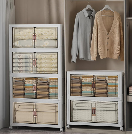 Extra Large Stackable Storage Bins with Lids & Wheels & Door, 960QT-160QT/40GAL*6Pack Foldable Collapsible Closet Organizers, Plastic containers drawers for bedroom Dorm