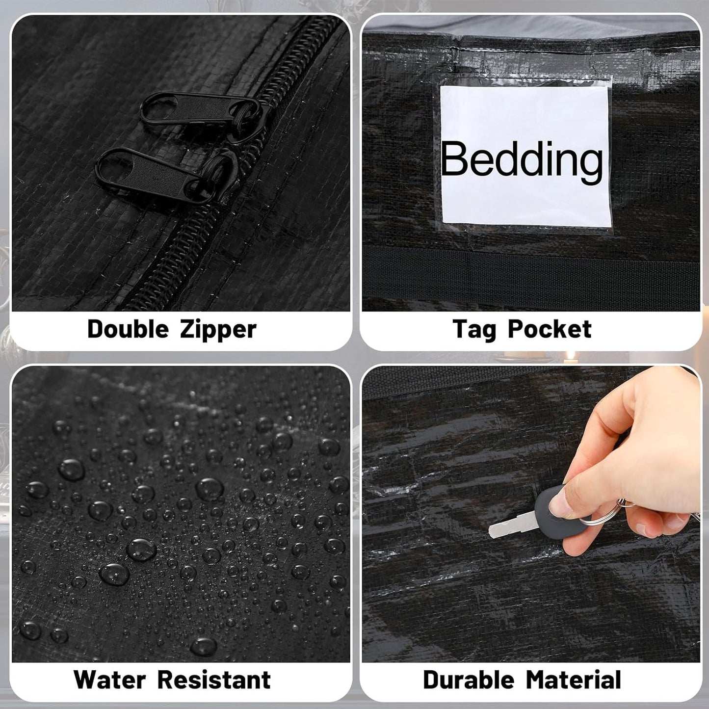 4 Pcs 176 Gallon Large Moving Bags with Zipper and Handles Foldable Storage Duffle Bags Heavy Duty Extra Large Totes for College Dorm Travel Clothes Blankets Bedding Moving (Black)